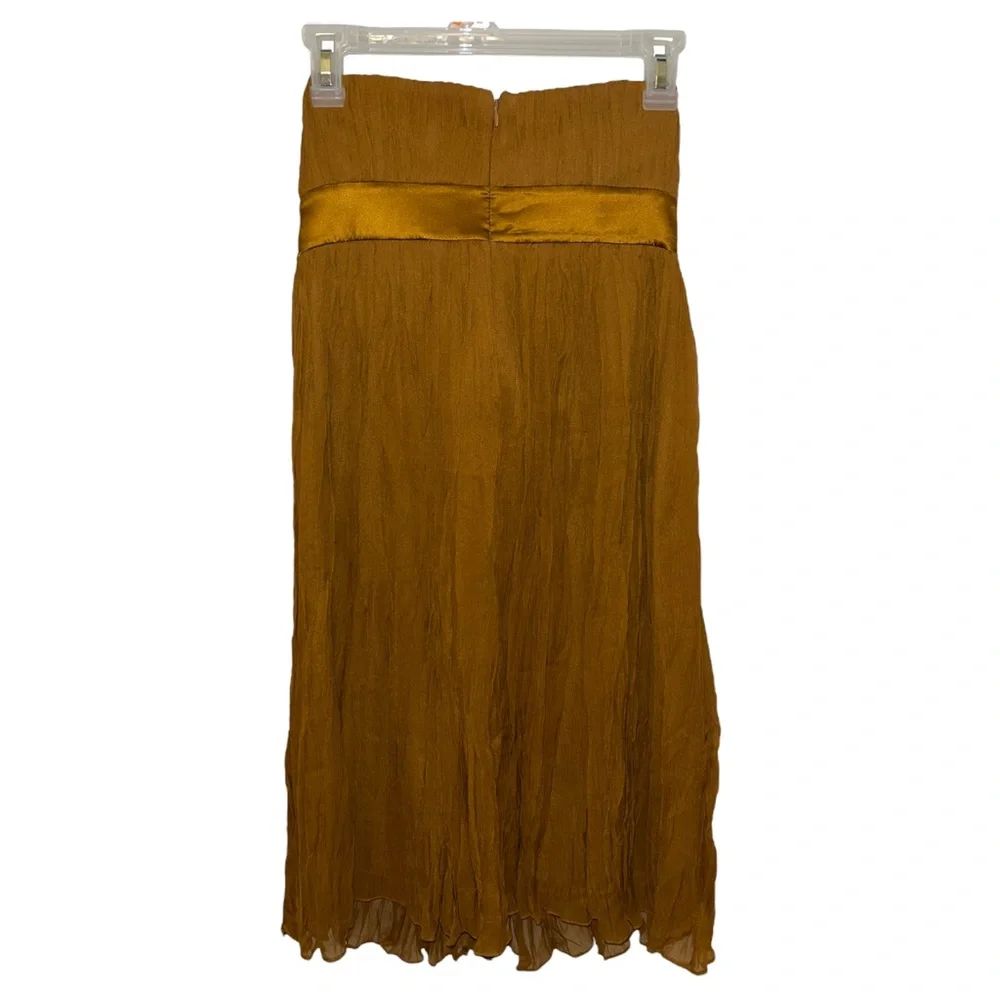 BCBG Paris Strapless Silk Mustard Semi Formal Bohemian Crepe Jeweled Mini Dress - Picture 3 of 4